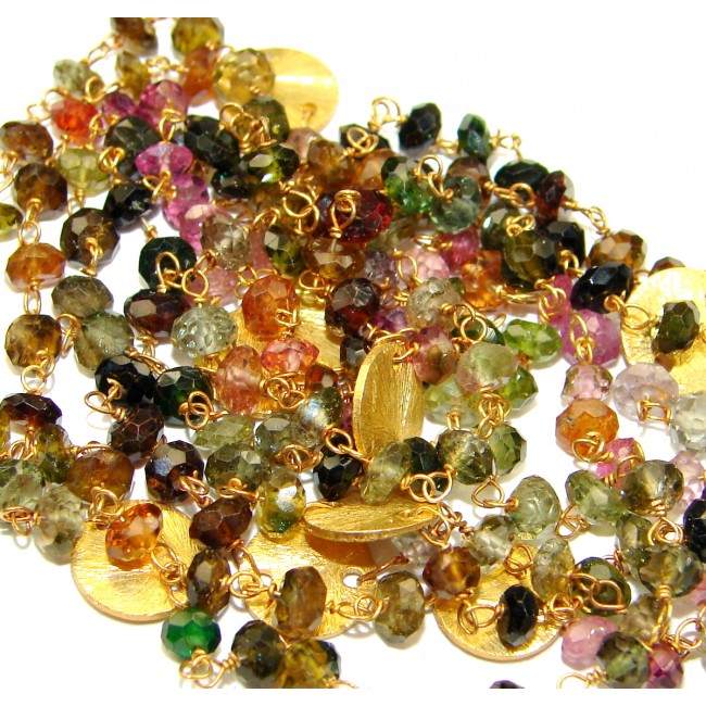 38 inches Genuine Watermelon Tourmaline Gold plated over Sterling Silver handmade necklace