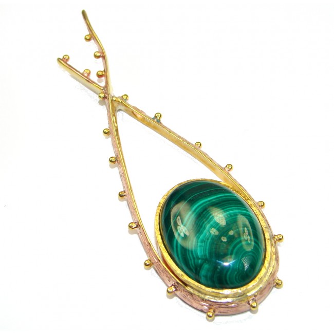 Big great quality Malachite Gold over .925 Sterling Silver handmade Pendant