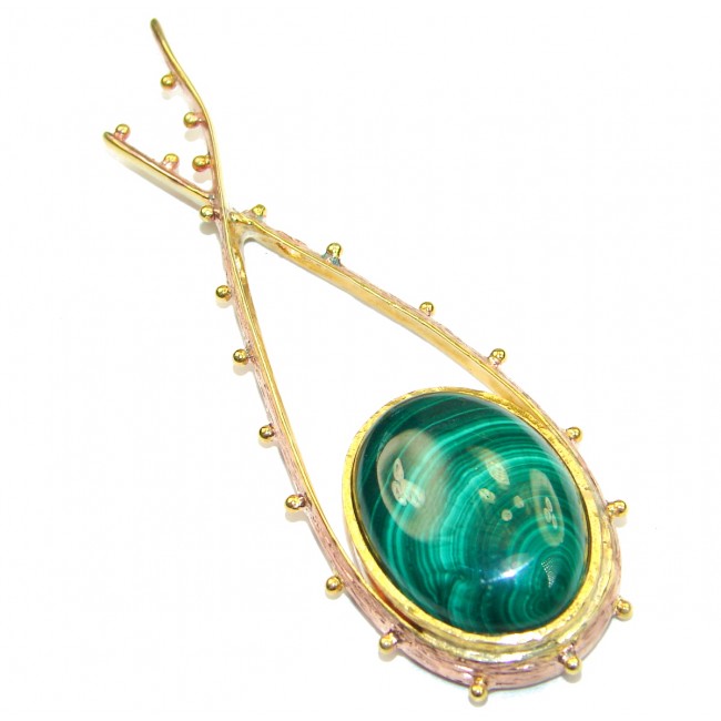 Big great quality Malachite Gold over .925 Sterling Silver handmade Pendant
