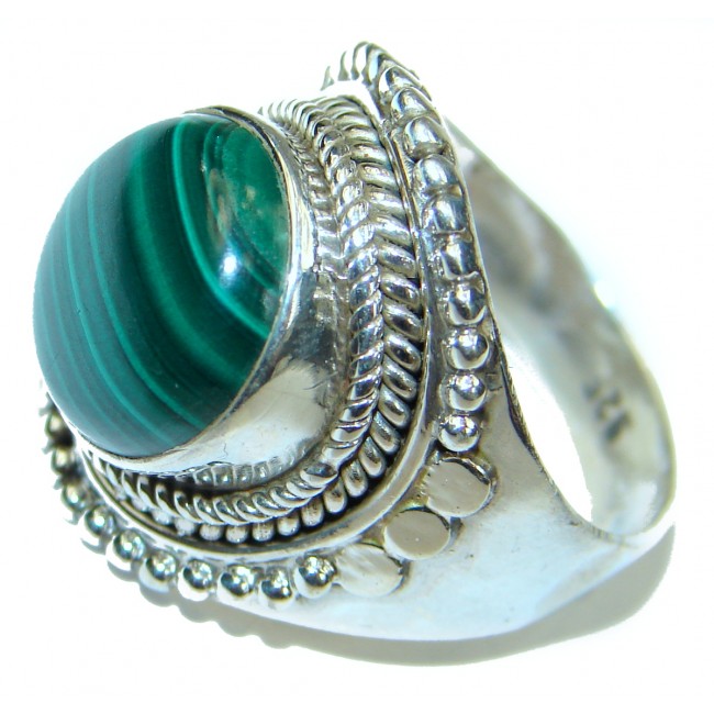 Natural Malachite .925 Sterling Silver handcrafted ring size 8