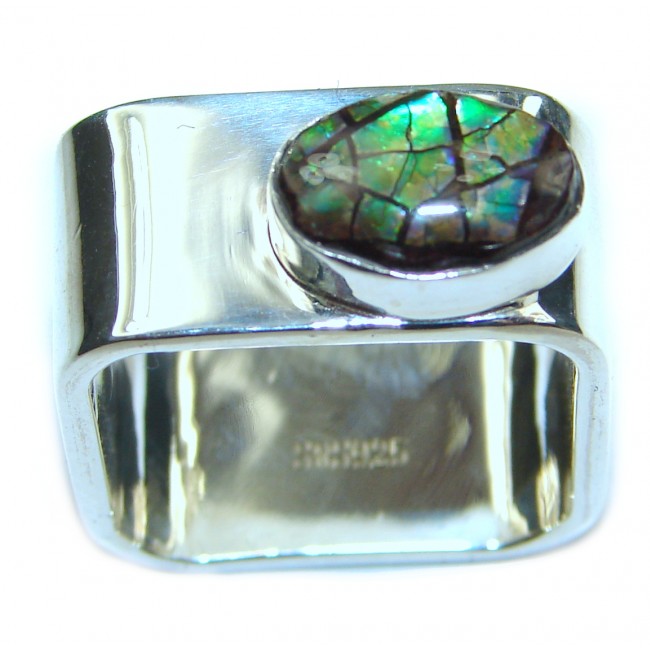 Pure Energy Fire Genuine Canadian Ammolite .925 Sterling Silver handmade ring size 7 3/4