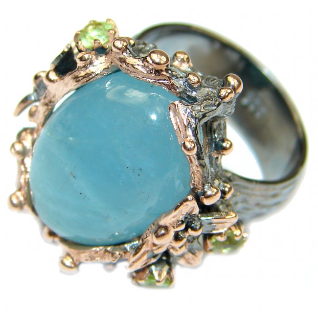 Magic genuine Aquamarine 14K Gold over .925 Sterling Silver handmade Cocktail Ring s. 7