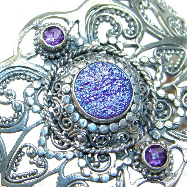 Chunky Luxury Blue Crystal Druzy .925 Sterling Silver handmade Cuff/Bracelet