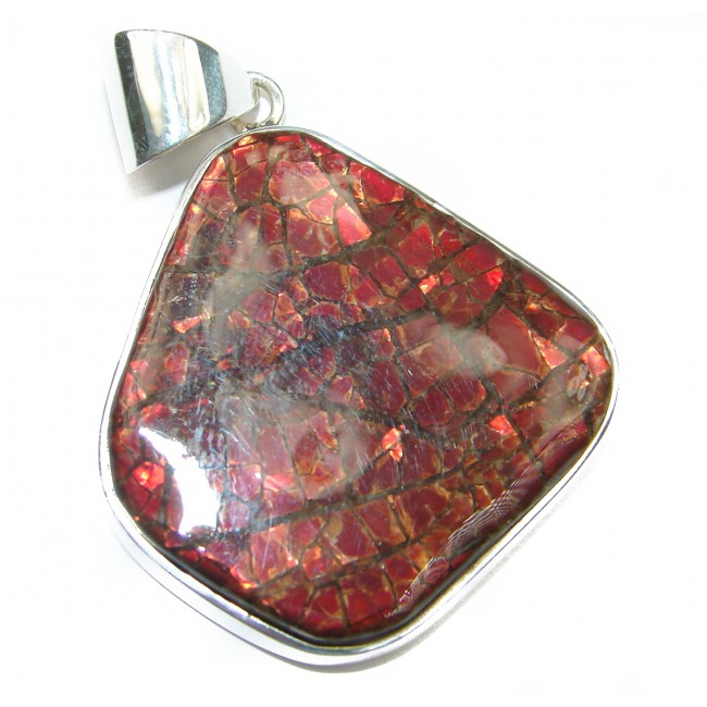 One of the kind genuine Ammolite .925 hammered Sterling Silver Pendant