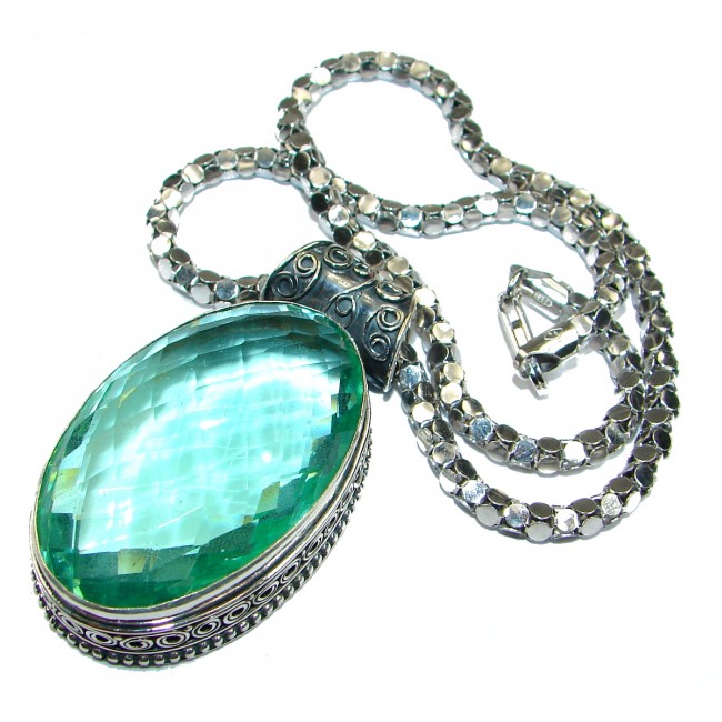 Great Green Topaz color Quartz .925 Sterling Silver handmade necklace