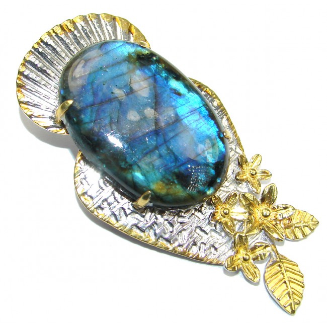 Blue Stardust Labradorite Gold over .925 Sterling Silver handcrafted Pendant