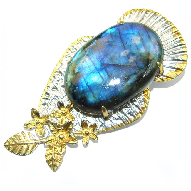 Blue Stardust Labradorite Gold over .925 Sterling Silver handcrafted Pendant