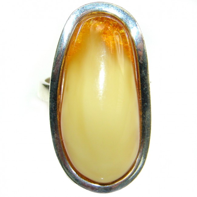 Huge Genuine Baltic Polish Amber .925 Sterling Silver handmade Ring size 8 adjustable