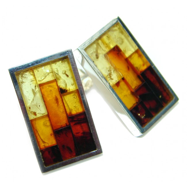 Perfect Mosiac Polish Brown Amber Sterling Silver earrings