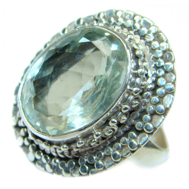 Natural Green Amethyst .925 Sterling Silver handmade Cocktail Ring s. 6 1/2