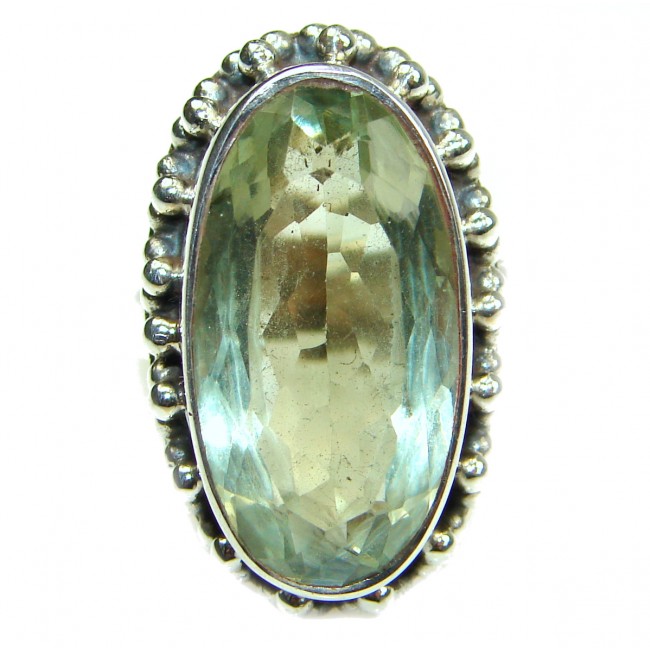 Natural Green Amethyst .925 Sterling Silver handmade Cocktail Ring s. 7