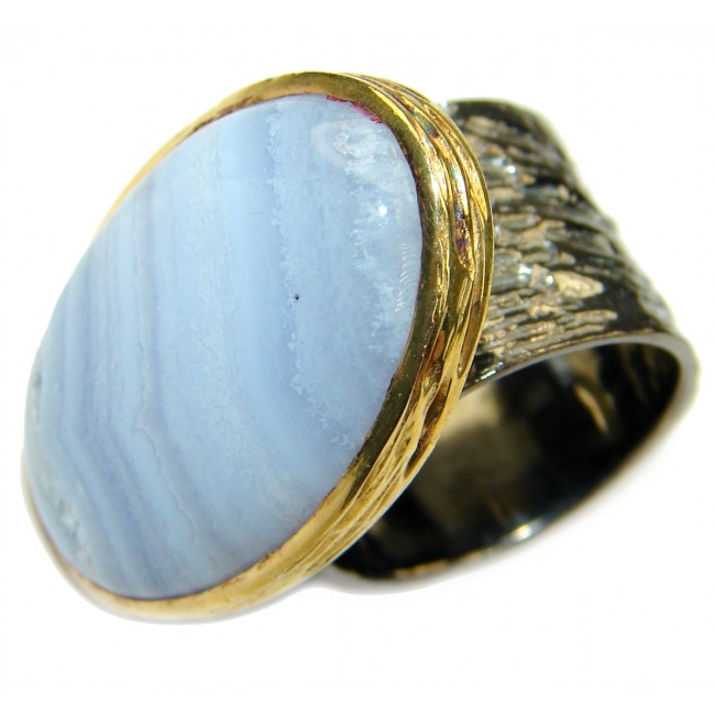 Majestic Lace Agate Rhodium Gold over .925 Sterling Silver handmade Ring s. 5 3/4