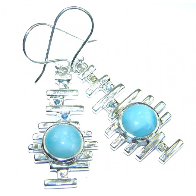 Precious genuine Blue Larimar Kyanite .925 Sterling Silver handmade earrings
