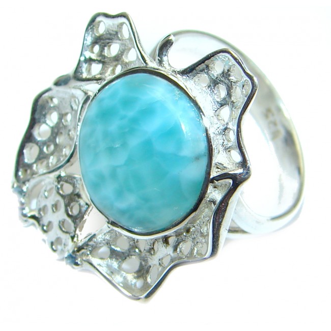 Bali Treasure Precious Blue Larimar .925 Sterling Silver handmade ring s. 7 adjustable