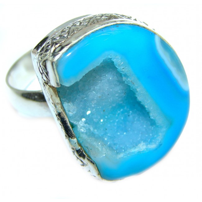 Exotic Druzy Agate .925 Silver Ring s. 9 1/4