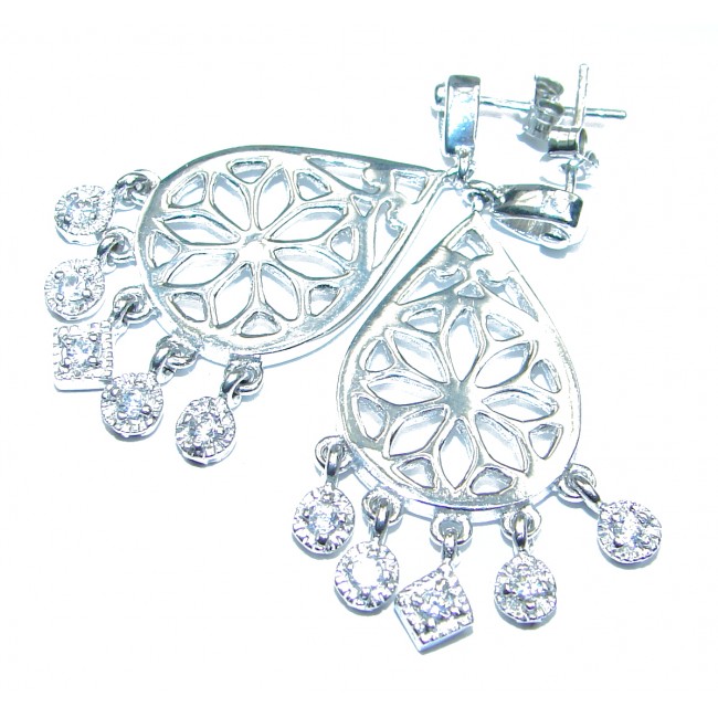 Fancy Design White Topaz Pearl .925 Sterling Silver earrings