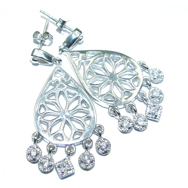 Fancy Design White Topaz Pearl .925 Sterling Silver earrings