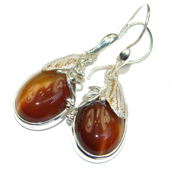Unique Rustic design genuine Mexican Agate .925 Sterling Silver handmade earrings