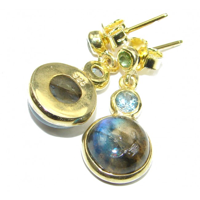 Perfect genuine Labradorite 14K Gold over .925 Sterling Silver handmade earrings