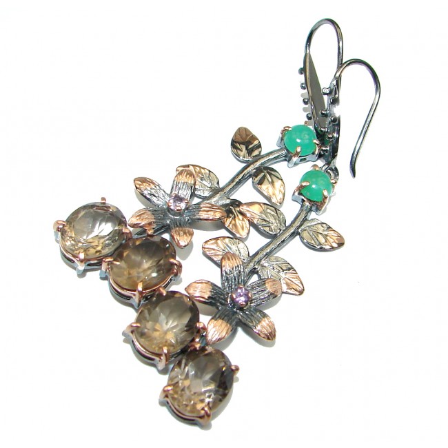 Vintage Style Smoky Topaz Emerald .925 Sterling Silver handmade earrings