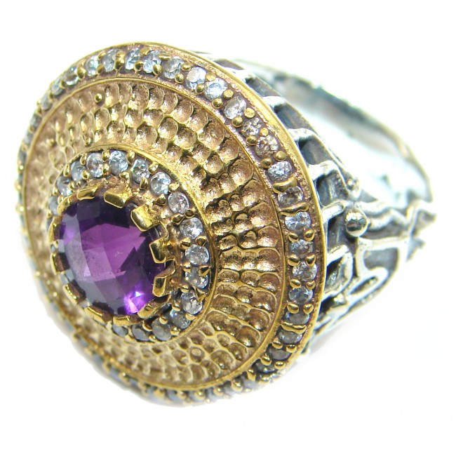 Natural Amethyst .925 Sterling Silver handmade Cocktail Ring s. 9