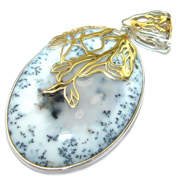 Perfect quality Dendritic Agate two tones .925 Sterling Silver handmade Pendant