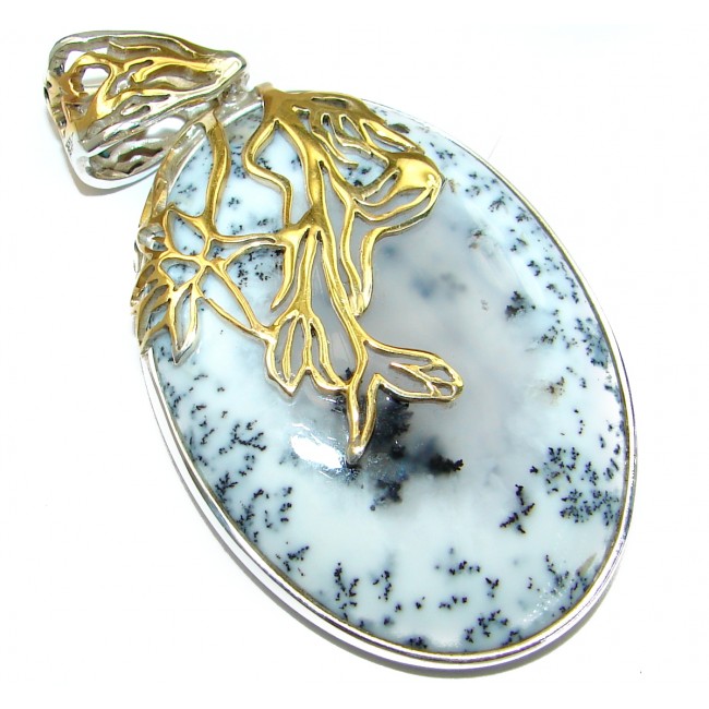 Perfect quality Dendritic Agate two tones .925 Sterling Silver handmade Pendant