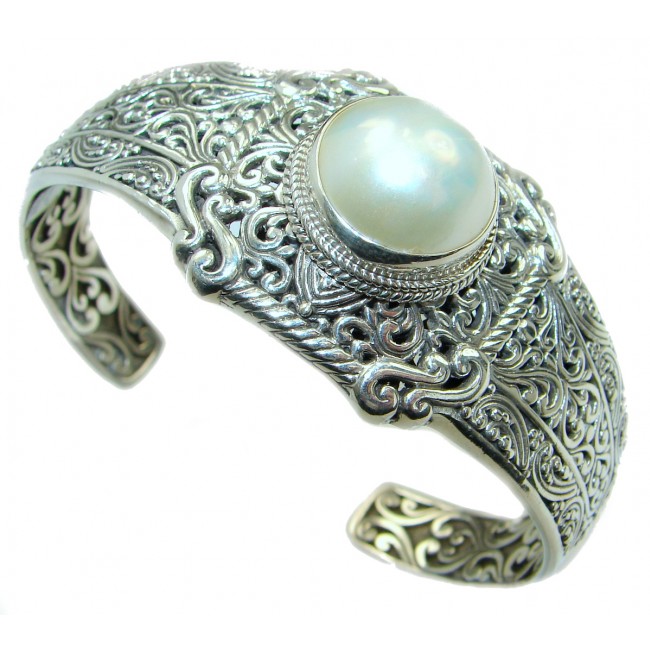 Big Dreamer Pearl .925 Sterling Silver handcrafted Statement Bracelet / Cuff