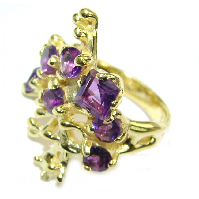 Natural Amethyst 14K Gold over .925 Sterling Silver handmade Cocktail Ring s. 6