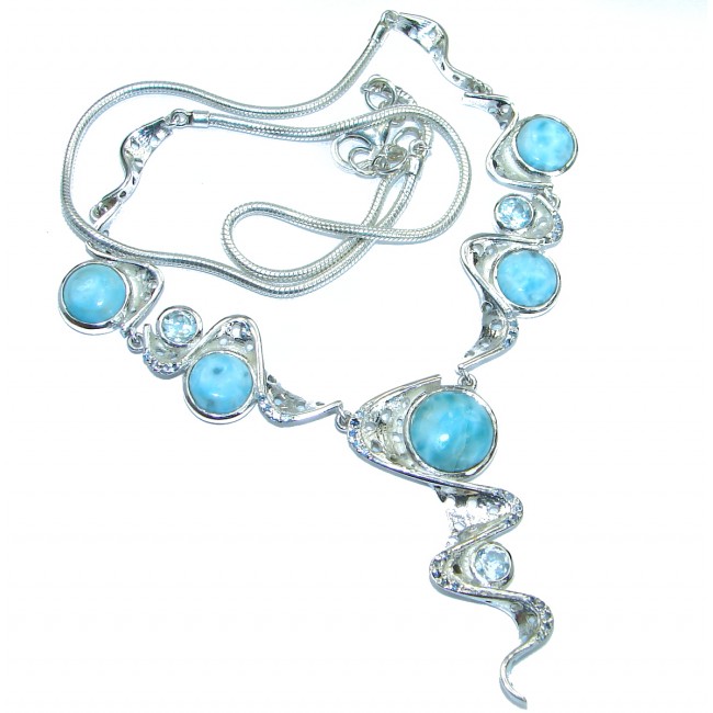 Ocean Inspired genuine Larimar .925 Sterling Silver handmade necklace