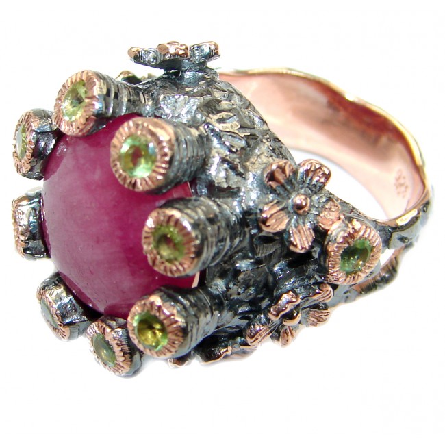 Large genuine Ruby .925 Sterling Silver Statement ring; s. 8