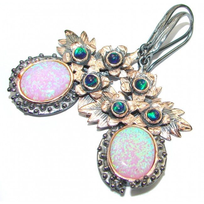 Luxury Japanese Fire Opal Rose Gold over .925 Sterling Silver handmade earrings