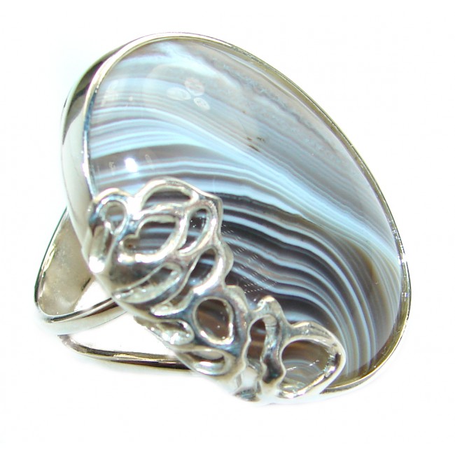 Exotic Botswana Agate .925 Silver handcrafted Ring s. 7 adjustable