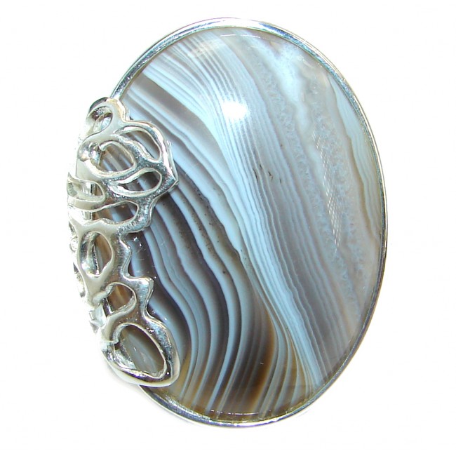 Exotic Botswana Agate .925 Silver handcrafted Ring s. 7 adjustable