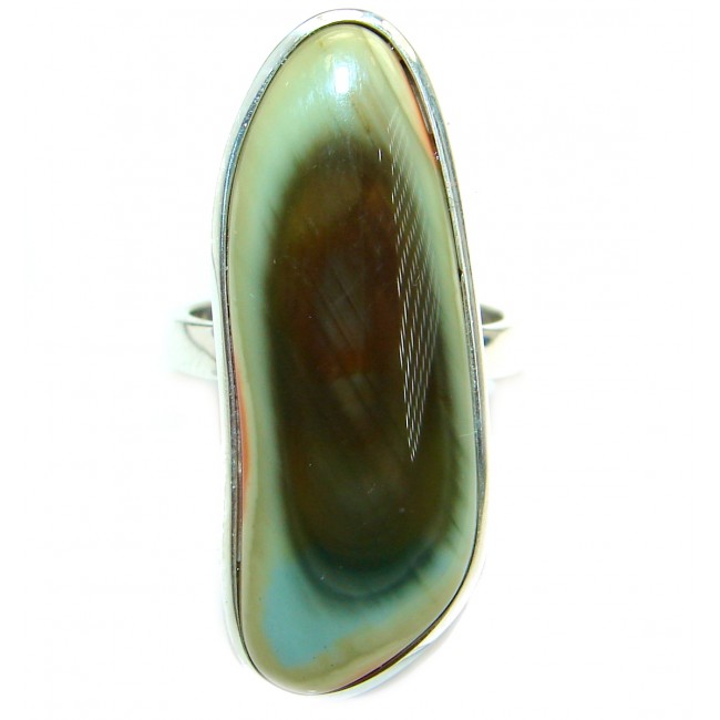 Boho Huge Genuine Imperial Jasper .925 Sterling Silver handcrafted ring s. 8 adjustable
