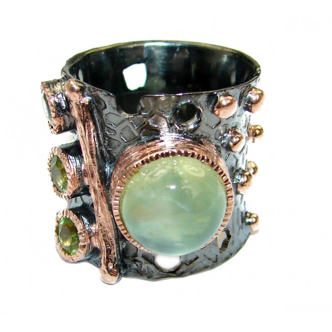 HAPPINESS Prehnite Rose Gold over .925 Sterling Silver handmade Cocktail Ring s. 6 1/2
