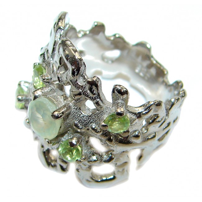Great Prehnite .925 Sterling Silver handmade Cocktail Ring s. 6
