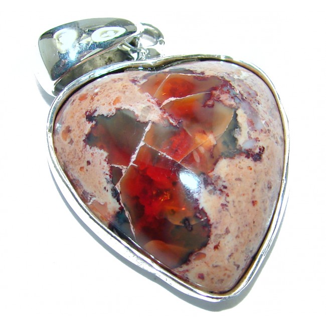 My Sweet love Natural Mexican Fire Opal .925 Sterling Silver handmade Pendant