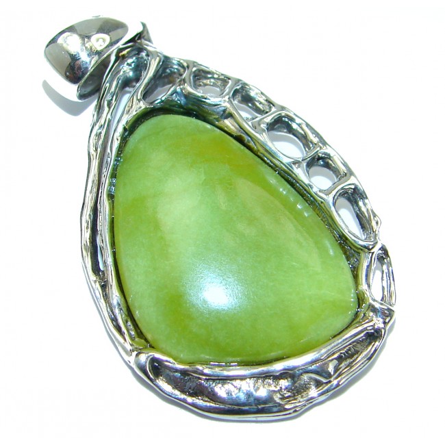 Large African Green Opal .925 Sterling Silver Pendant