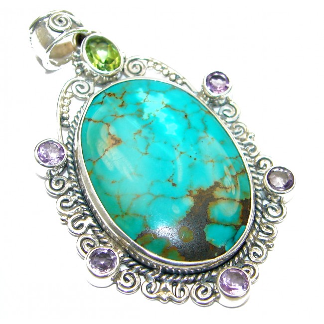 Exquisite Turquoise .925 Sterling Silver handmade Pendant