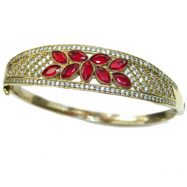 Victorian Style created Ruby & White Topaz Sterling Silver Bracelet / Cuff