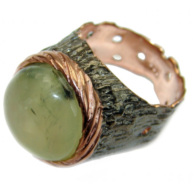 HAPPINESS Prehnite Rose Gold over .925 Sterling Silver handmade Cocktail Ring s. 8 1/4