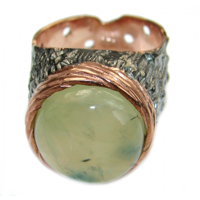 HAPPINESS Prehnite Rose Gold over .925 Sterling Silver handmade Cocktail Ring s. 8 1/4