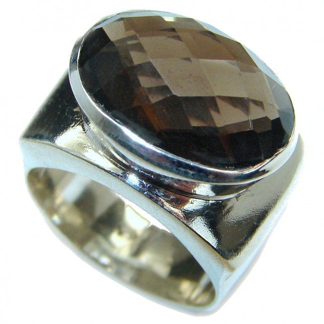 Huge Incredible Smoky Quartz .925 Sterling Silver Ring s. 9