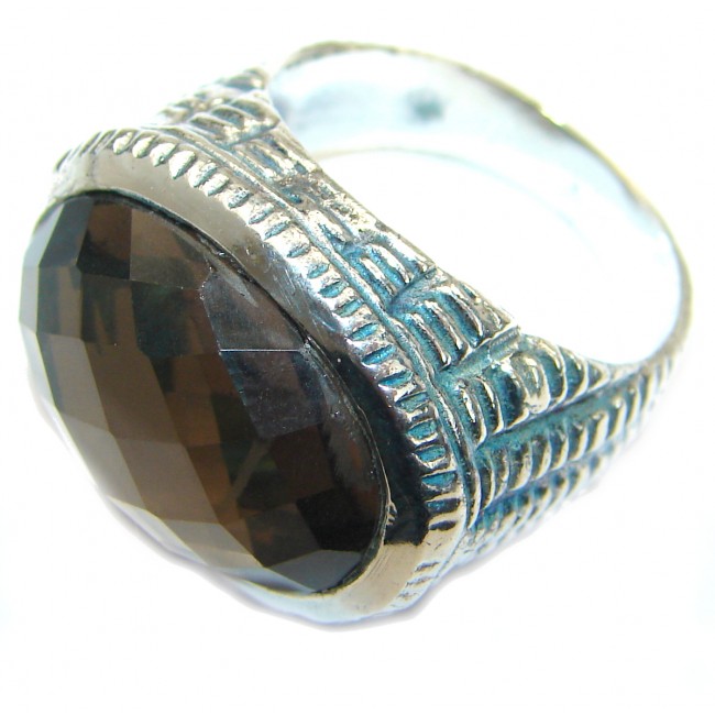 Huge Incredible Smoky Quartz .925 Sterling Silver Ring s. 7 3/4