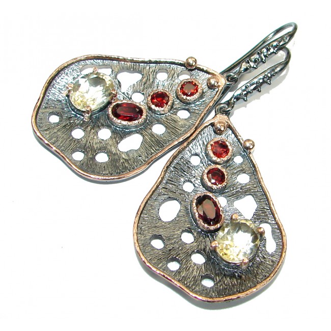 Rich Design Garnet Citrine 14K Gold over .925 Sterling Silver handcrafted earrings