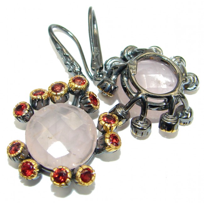 Luxury Rose Quartz 18K Rose Gold over .925 Sterling Silver handmade earrings