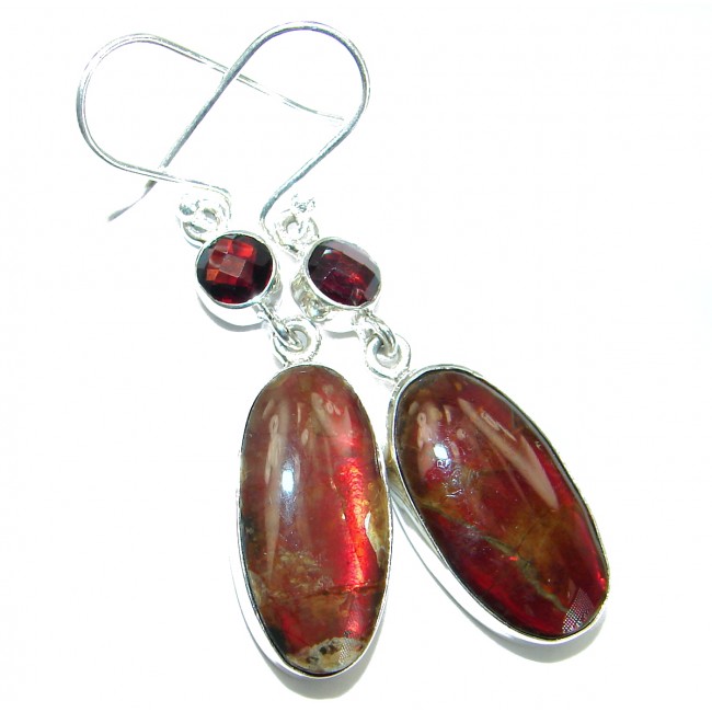 Red Aura AAA + Fire Ammolite .925 Sterling Silver handcrafted earrings