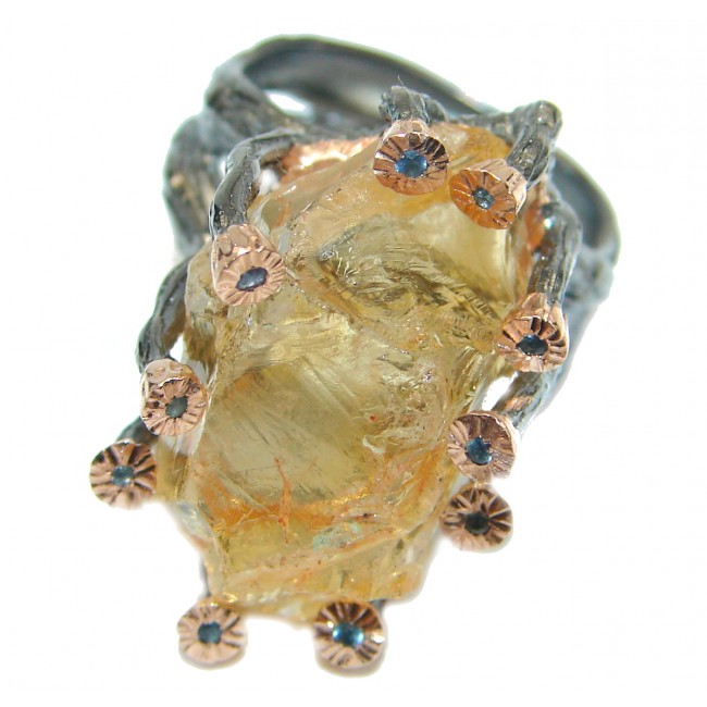Vintage Style Rough Citrine .925 Sterling Silver handmade Cocktail Ring s. 6 1/4