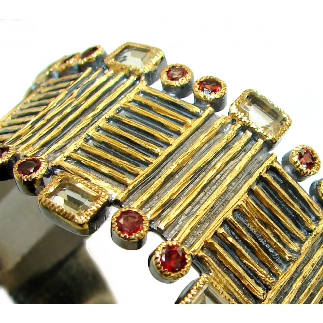 Chunky Genuine Citrine Granet 18 ct Gold Rhodium over .925 Sterling Silver Bracelet / Cuff